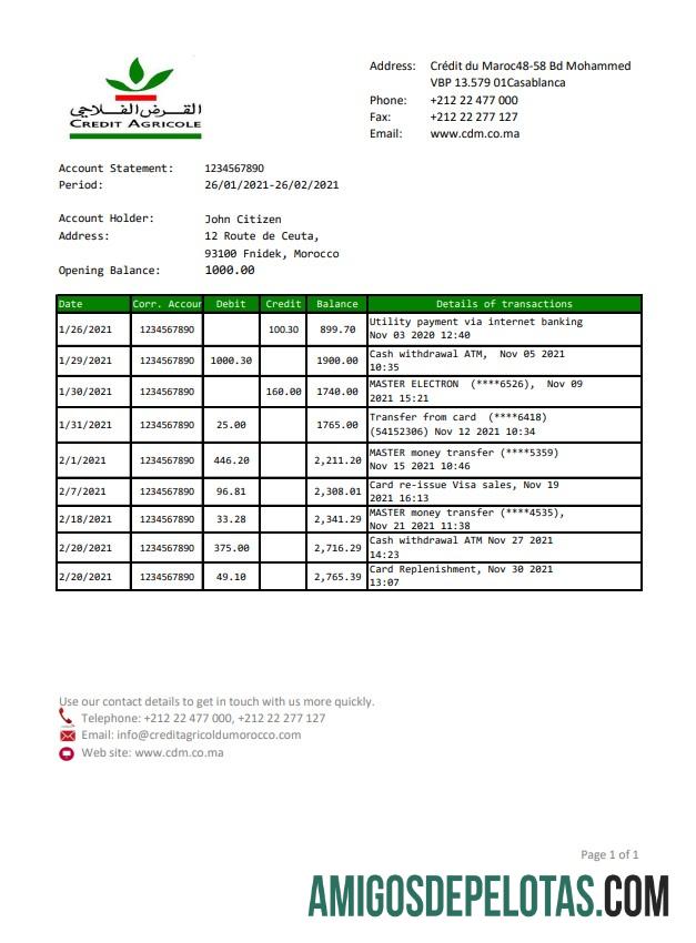 Exemplo de PDF do Marrocos Credit Agricole Excel